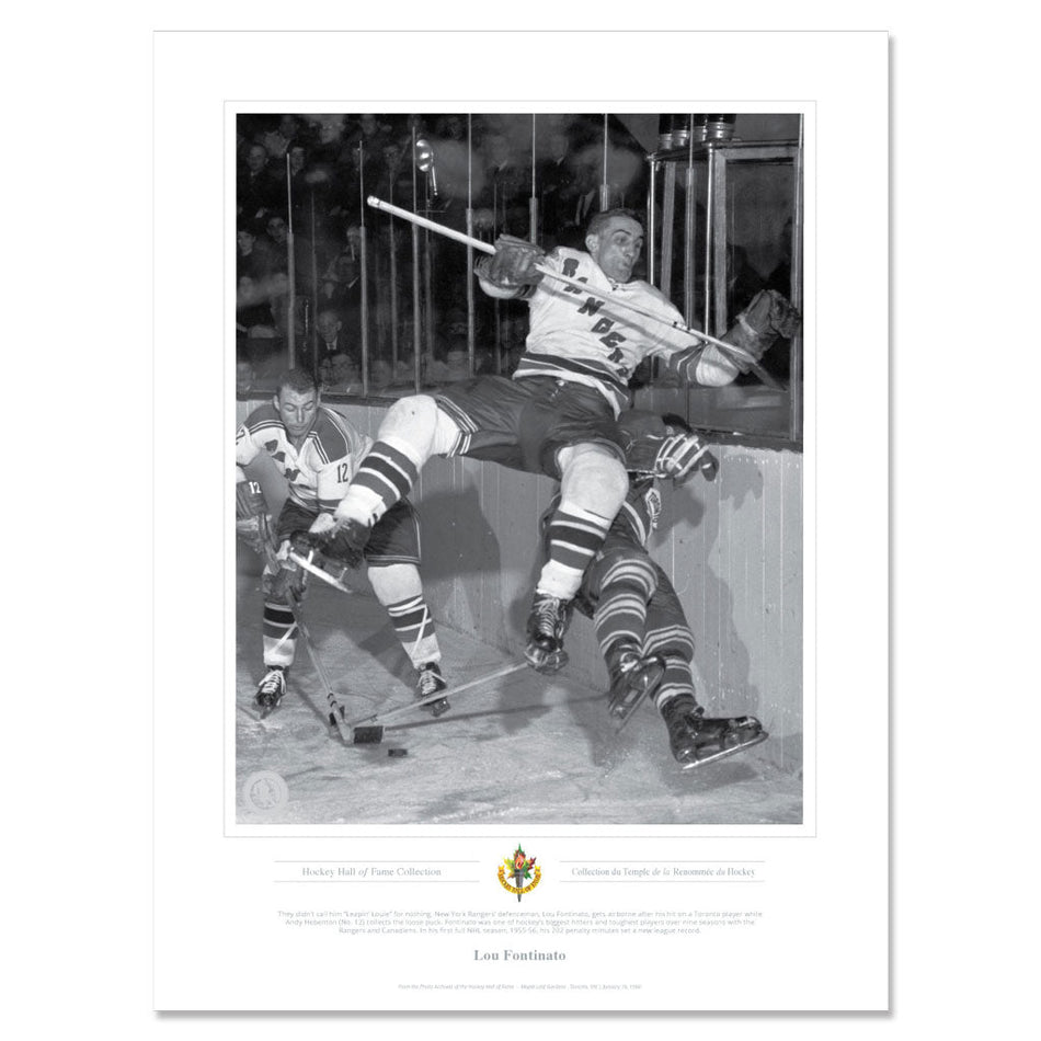 New York Rangers Memorabilia - Lou Fantinato Air Born Black & White Classic - 12" x 16" Print
