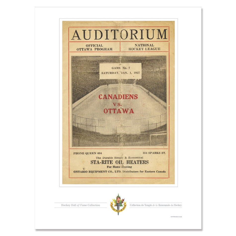Montreal Canadiens Program Cover Replica Print - Auditorium Canadiens vs. Ottawa 1927