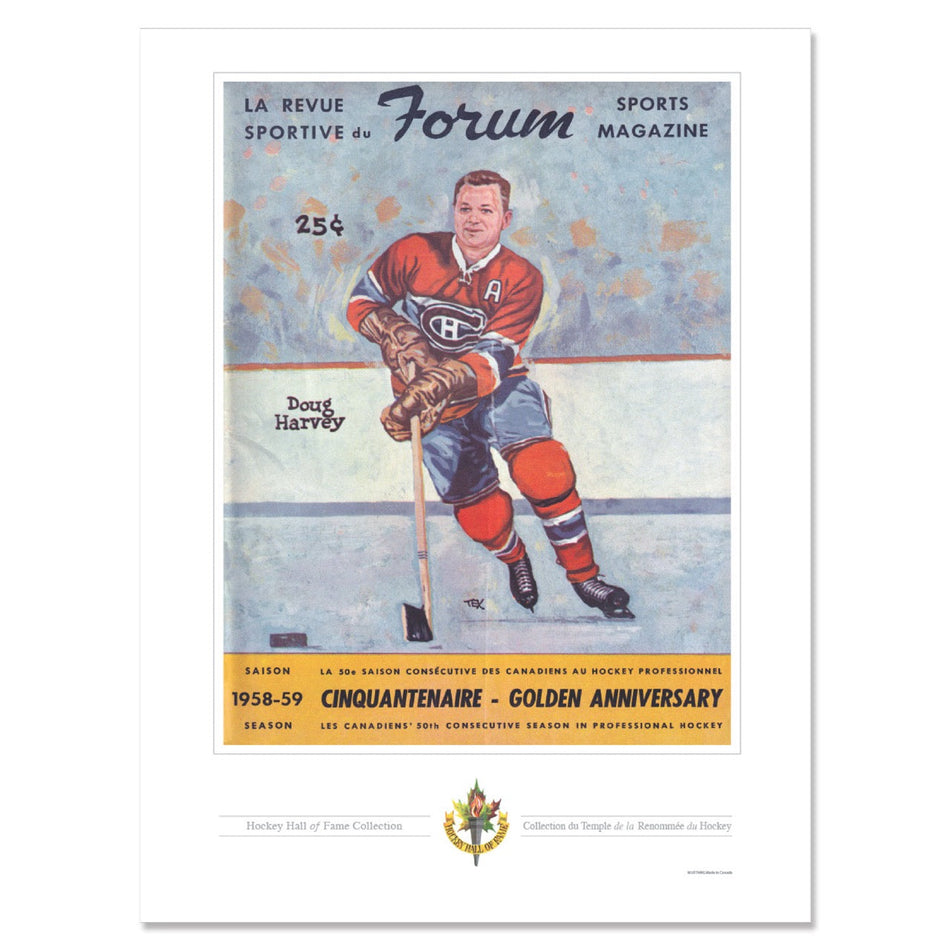 Montreal Canadiens Program Cover Replica Print - Forum Sports Magazine Doug Harvey 1958
