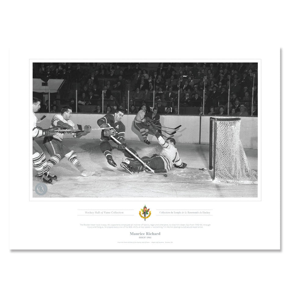 Montreal Canadiens Memorabilia - 1961 Maurice "Rocket" Richard x Black & White Classic - 12" x 16" Print