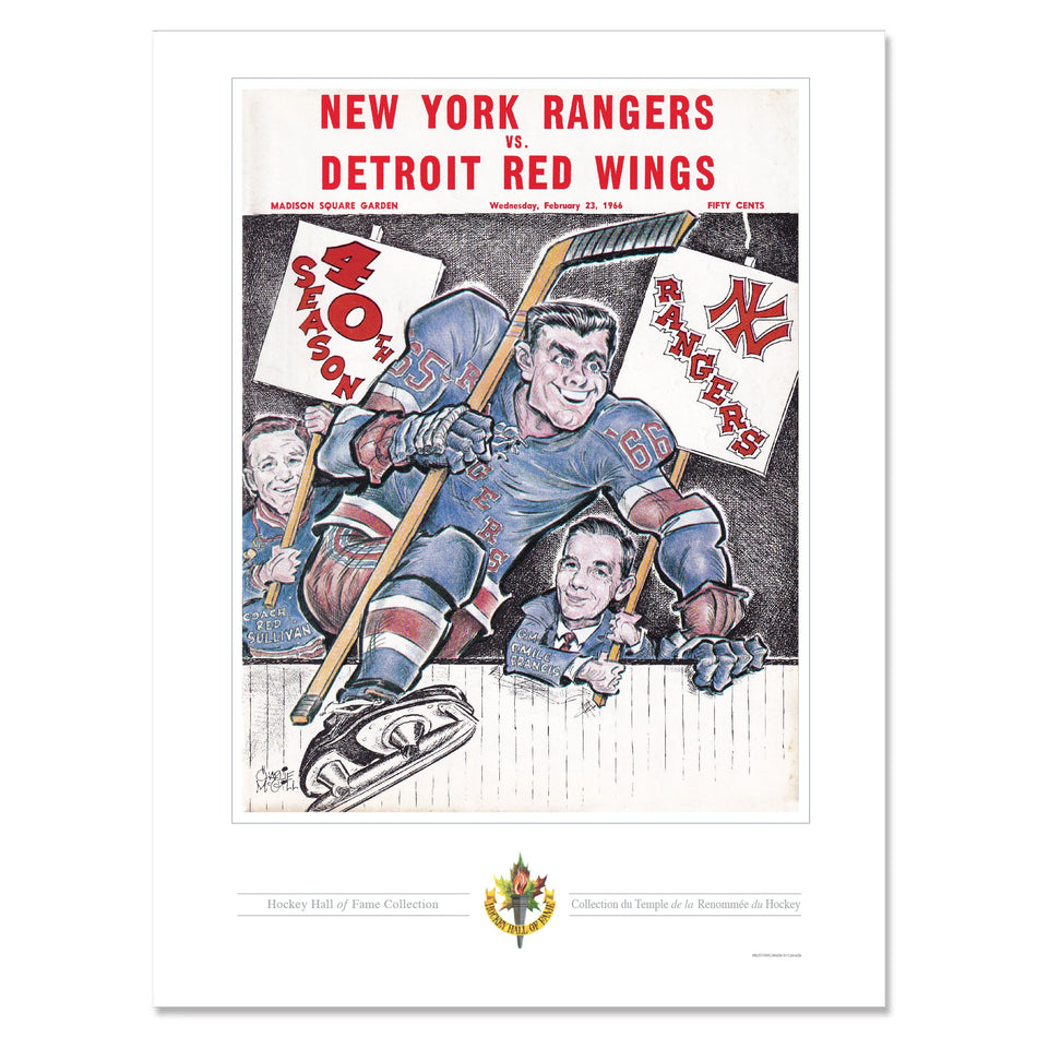 New York Rangers Program Cover Replica Print - New York Rangers vs. Detroit Red Wings Bench Jump