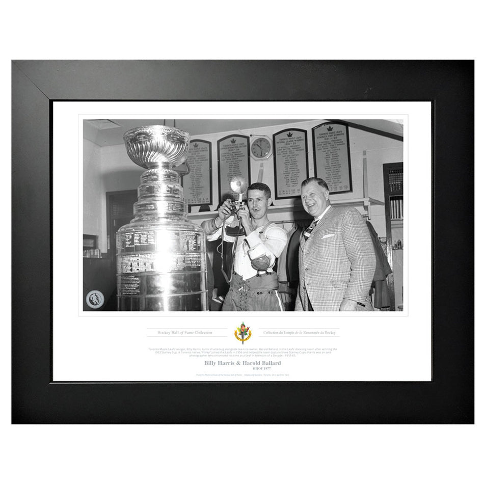 Legends of Hockey - Toronto Maple Leafs Memorabilia - 1977 Billy Harris Black & White Classic - 12" x 16" Frame