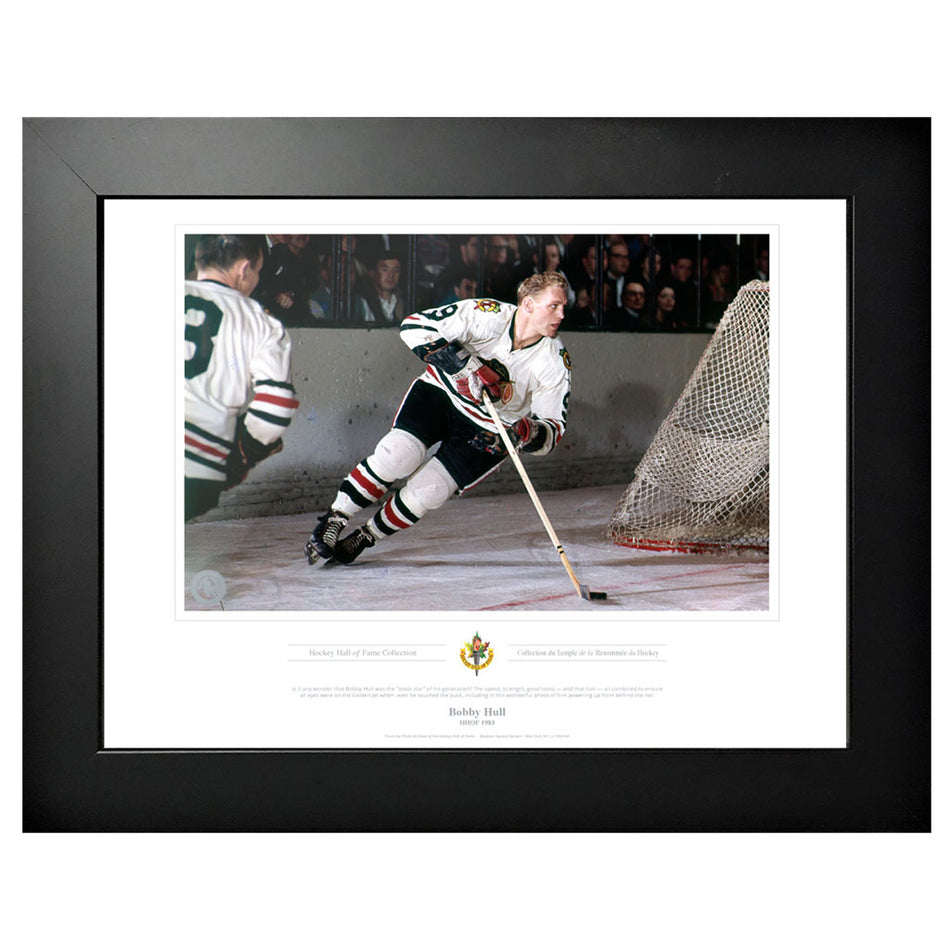 Legends of Hockey - Chicago Blackhawks Memorabilia - 1983 Bobby Hull Black & White Classic - 12" x 16" Frame