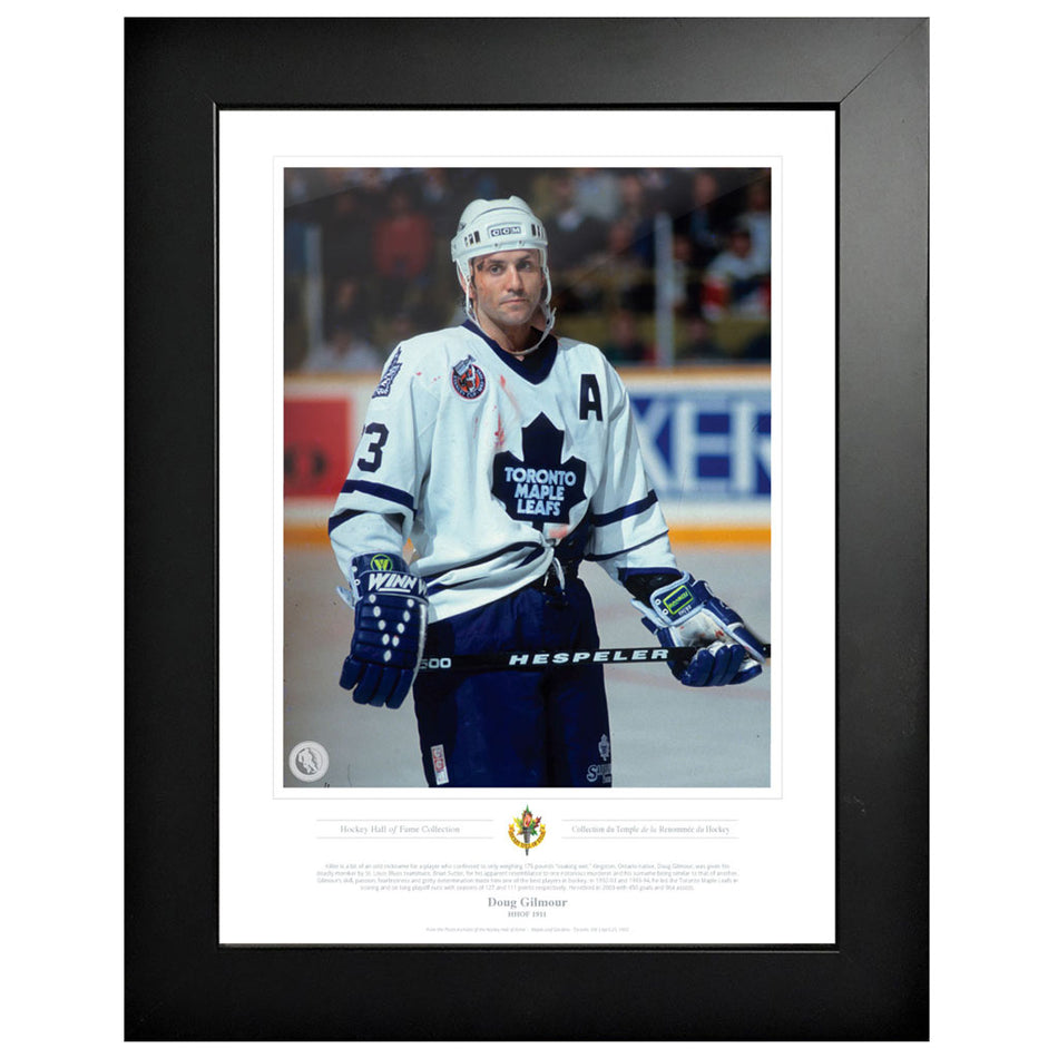 Legends of Hockey - Toronto Maple Leafs Memorabilia - 2011 Doug Gilmour Black & White Classic - 12" x 16" Frame