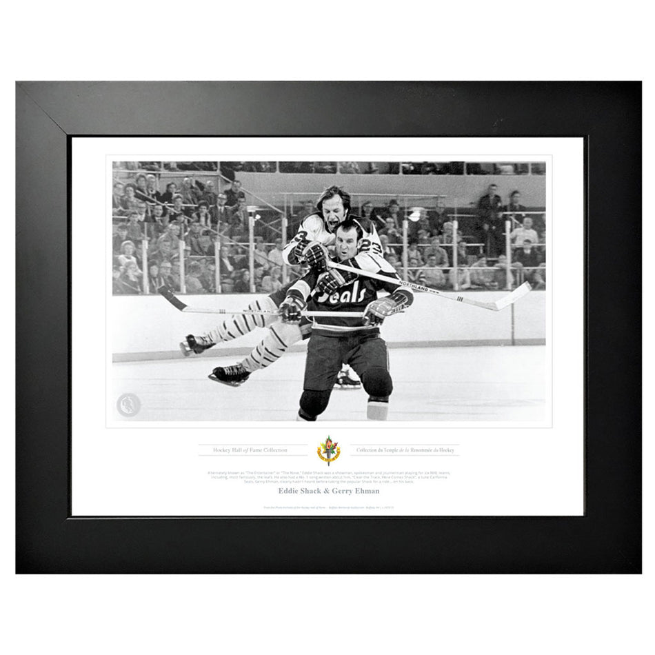 Legends of Hockey - NHL Memorabilia - Eddie Shack the Entertainer Black & White Classic - 12" x 16" Frame