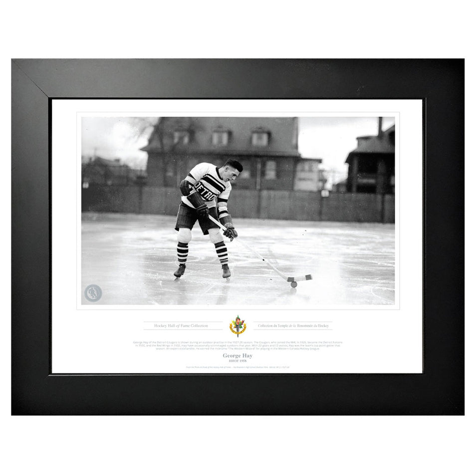 Legends of Hockey - Detroit Red Cougars Memorabilia - 1958 George Hay x Black & White Classic - 12" x 16" Frame