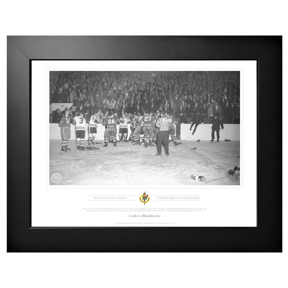Legends of Hockey - Toronto Maple Leafs Memorabilia - Hockey Brawl Black & White Classic - 12" x 16" Frame