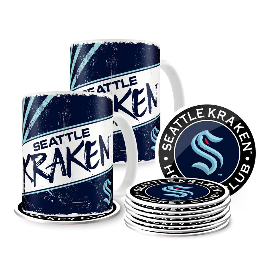 Seattle Kraken Mug & Coaster Set - 2 Pack 15oz Mugs | 8 Pack Coasters