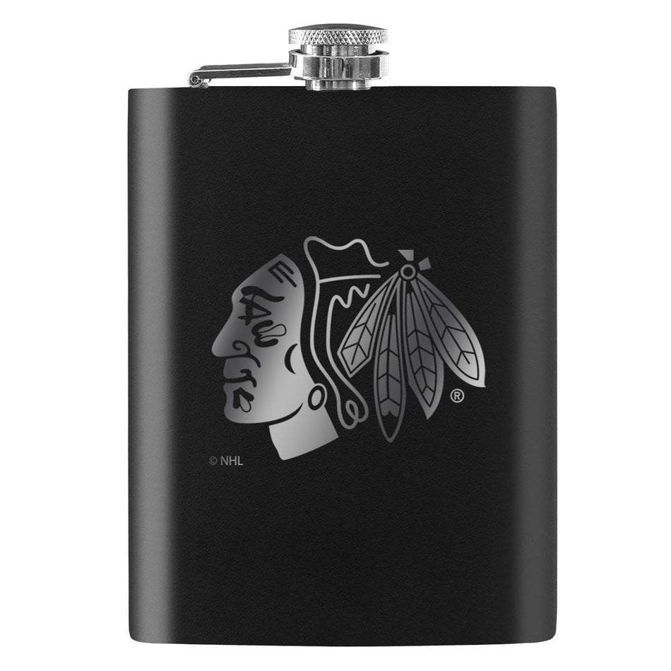 Chicago Blackhawks Flask | Black Laser-Engraved 8oz