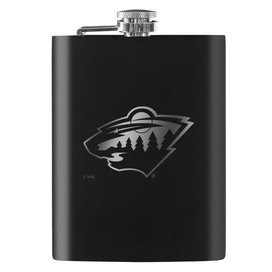 Minnesota Wild Flask | Black Laser-Engraved 8 Oz