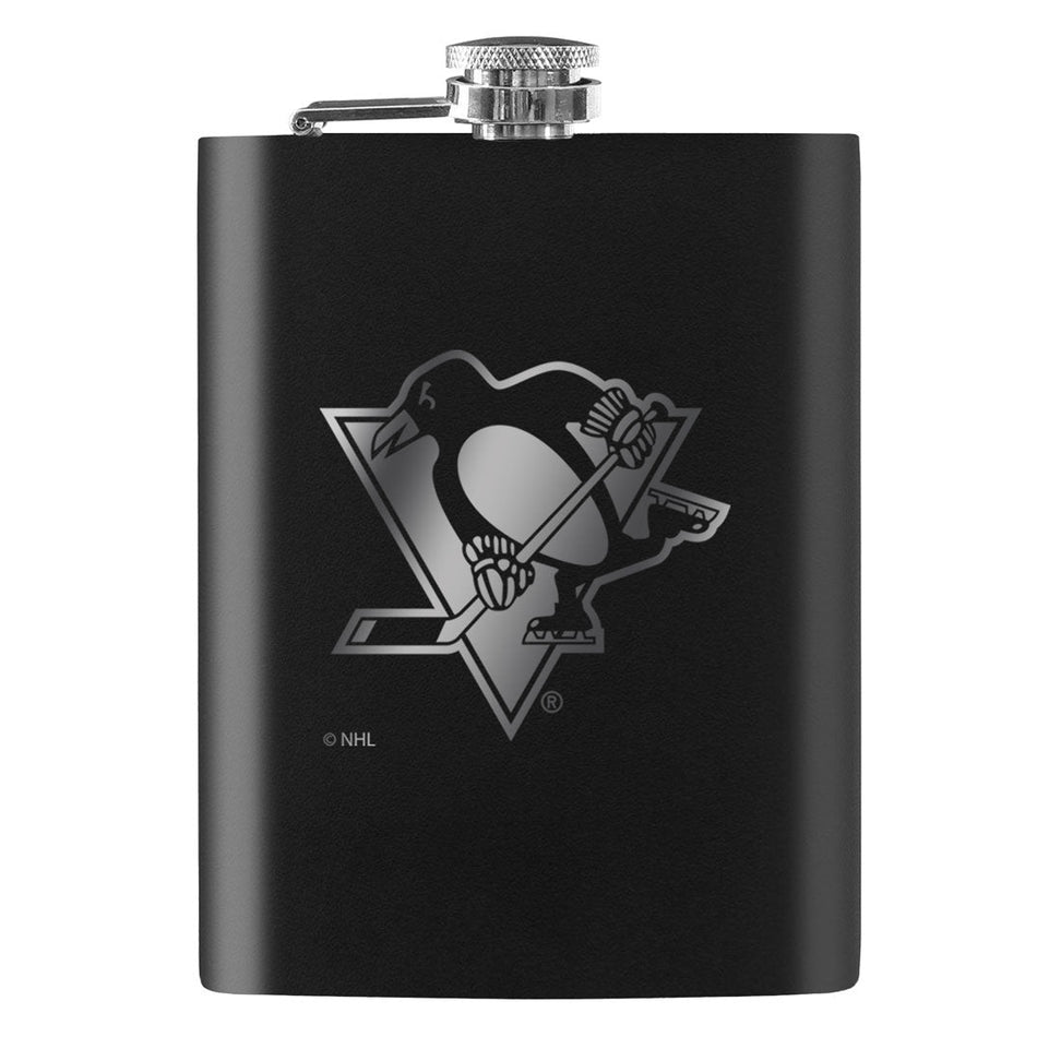 Pittsburgh Penguins Flask | Black Laser-Engraved 8 Oz