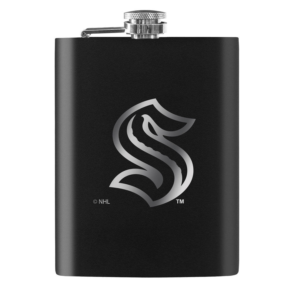 Seattle Kraken Flask | Black Laser-Engraved 8 Oz