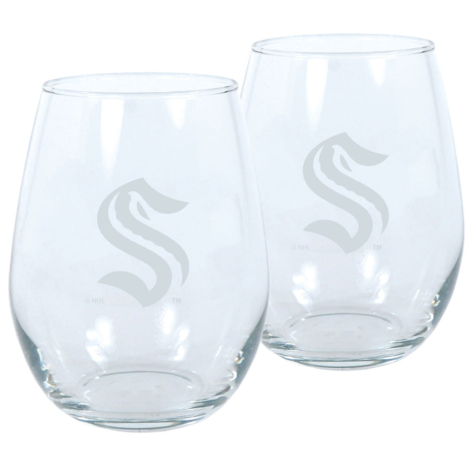 Seattle Kraken Two Pack Lasered Wine Glasses