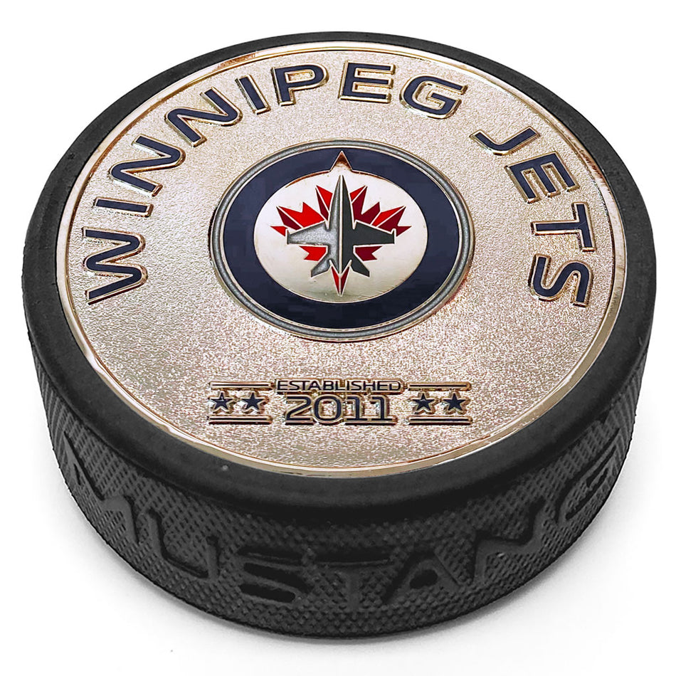 Winnipeg Jets Puck - Established Silver Medallion