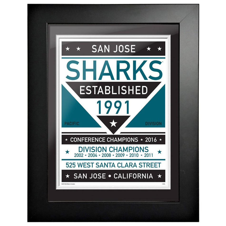 San Jose Sharks 12 x 16 Dual Tone Framed Sign
