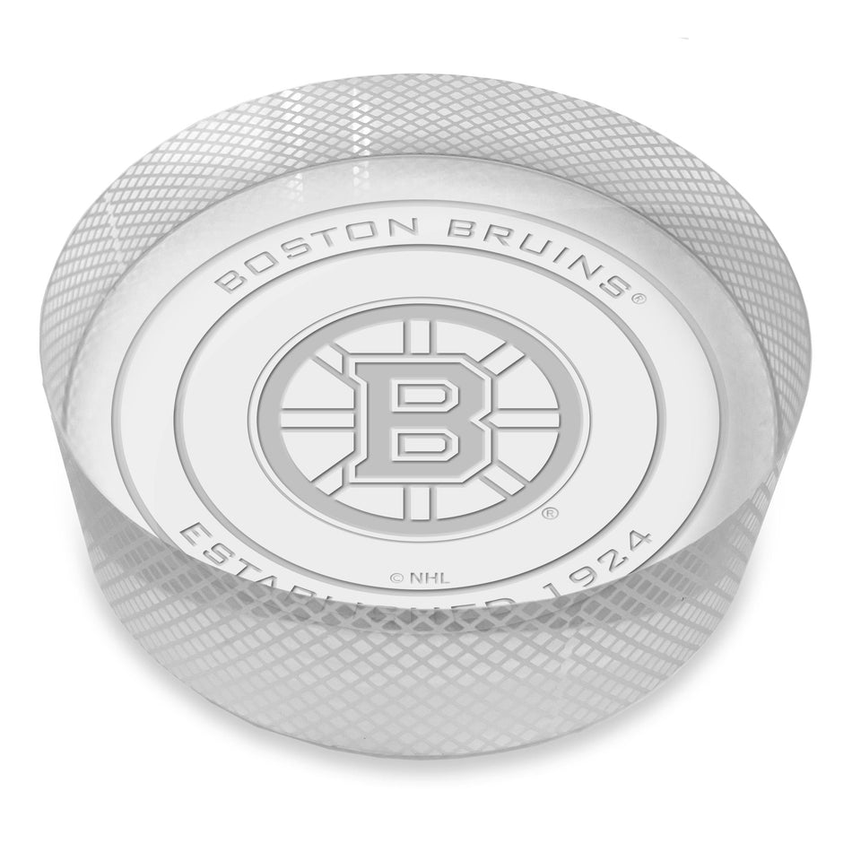 Boston Bruins Official Logo Laser Etched Crystal Puck