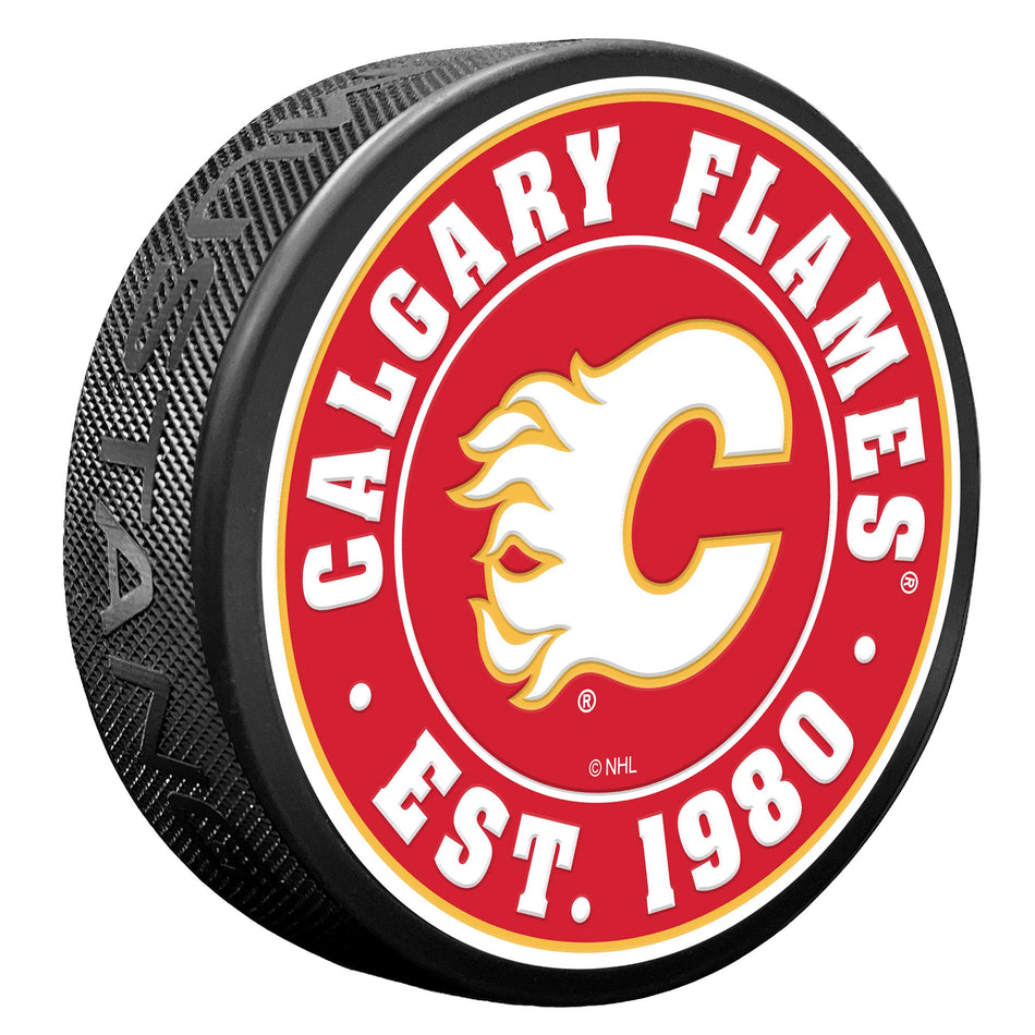 Calgary Flames Established Textured Puck
