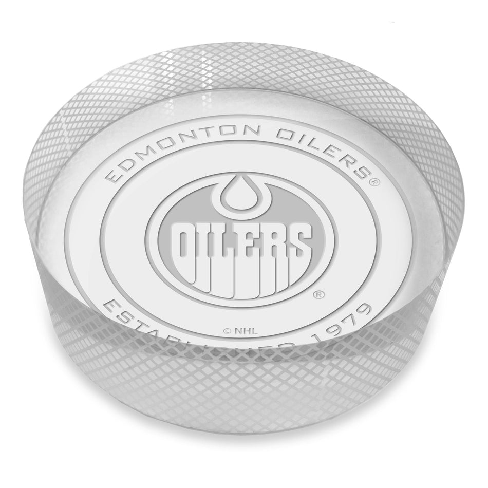 Edmonton Oilers Official Logo Laser Etched Crystal Puck