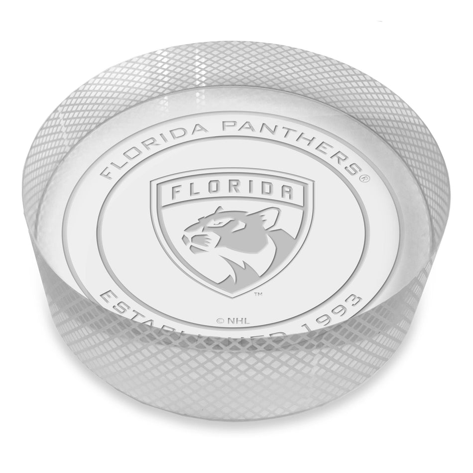 Florida Panthers Official Logo Laser Etched Crystal Puck