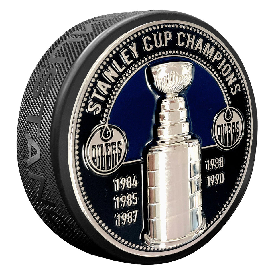Edmonton Oilers Puck - Ultra 3D Stanley Cup Medallion