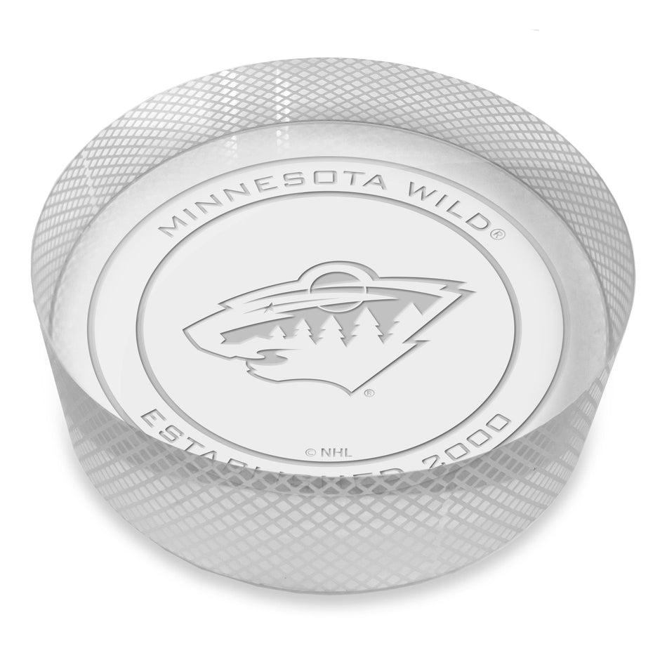 Minnesota Wild Official Logo Laser Etched Crystal Puck