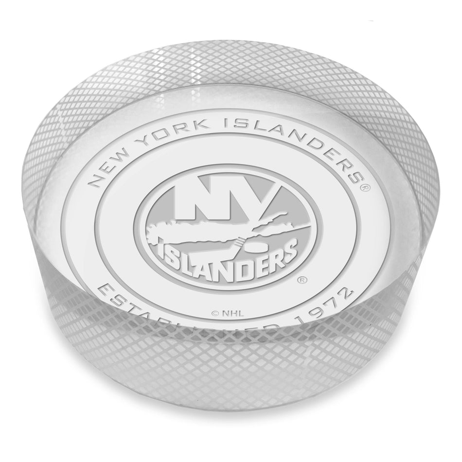 New York Islanders Official Logo Laser Etched Crystal Puck