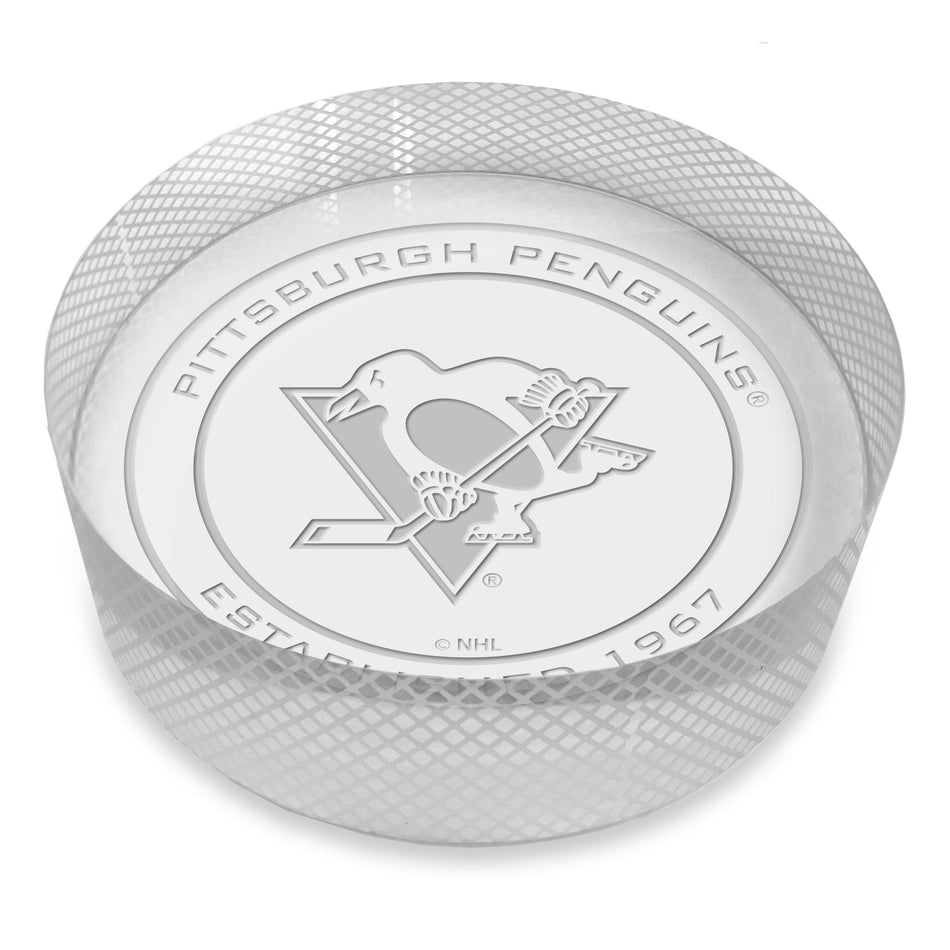 Pittsburgh Penguins Official Logo Laser Etched Crystal Puck