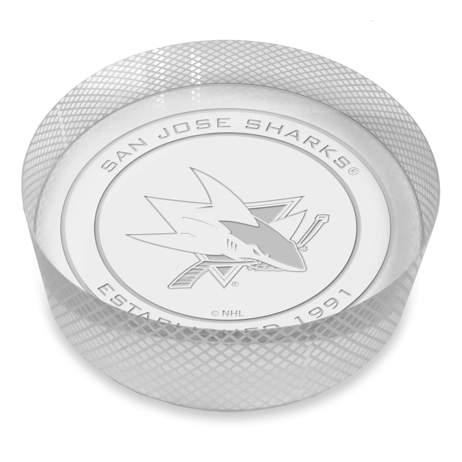 San Jose Sharks Official Logo Laser Etched Crystal Puck