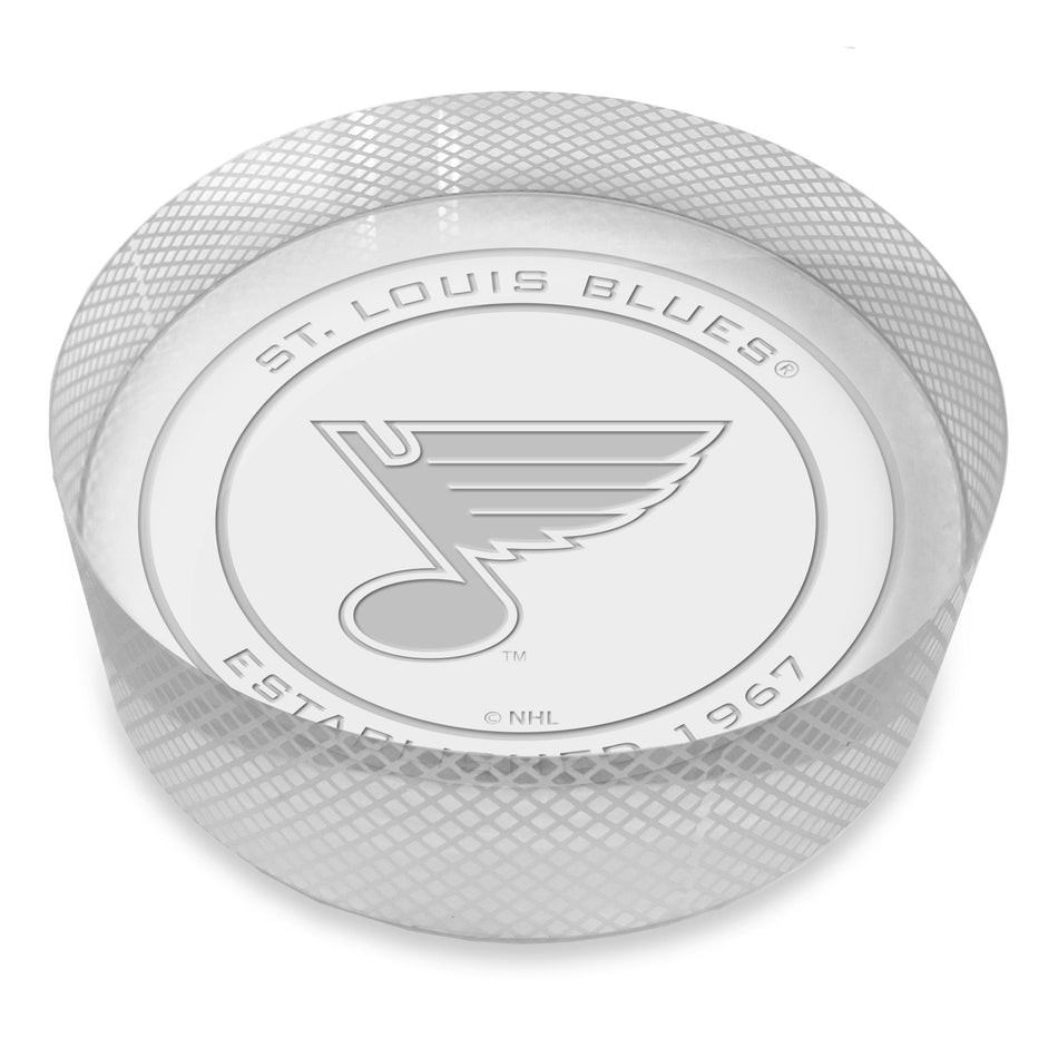 St Louis Blues Official Logo Laser Etched Crystal Puck