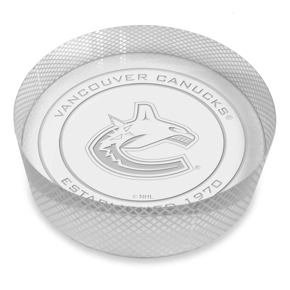 Vancouver Canucks Official Logo Laser Etched Crystal Puck