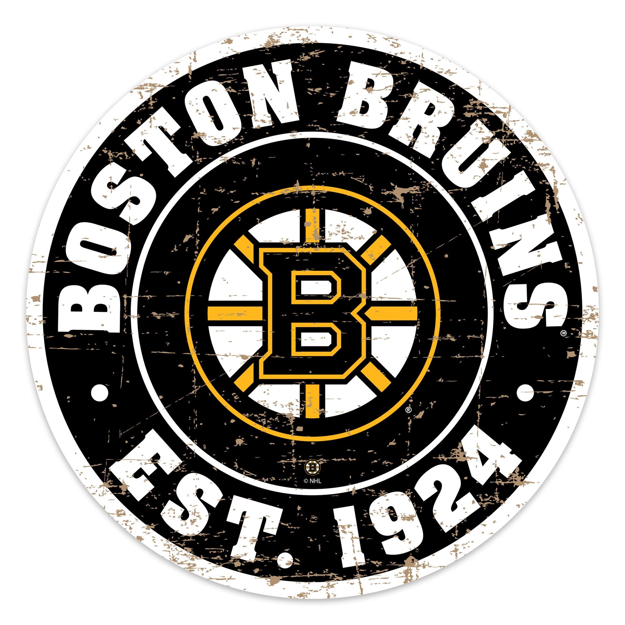 Boston Bruins Sign - 22" Round Distressed Logo - Hockey Hall of Fame