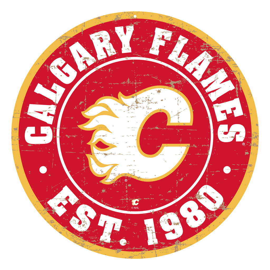 Calgary Flames Sign - 22" Round Distressed Logo - Hockey Hall of Fame