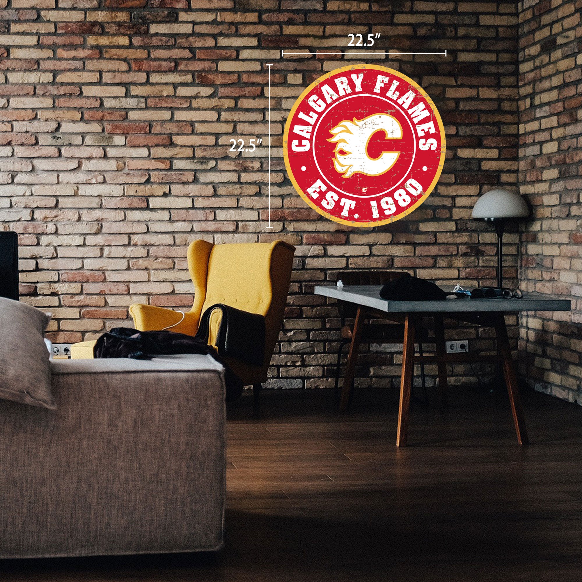 Calgary Flames Sign - 22 Round Distressed Logo