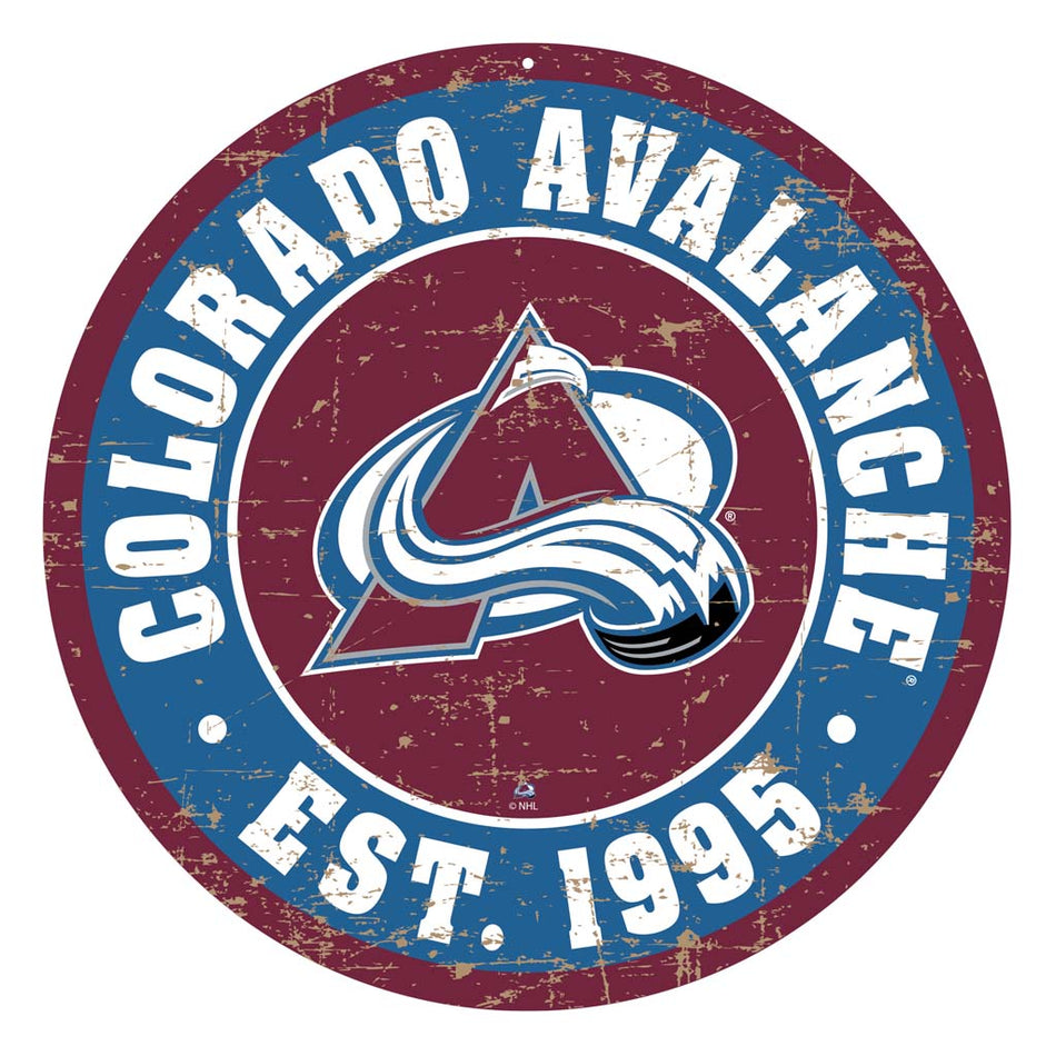 Colorado Avalanche Sign - 22" Round Distressed Logo