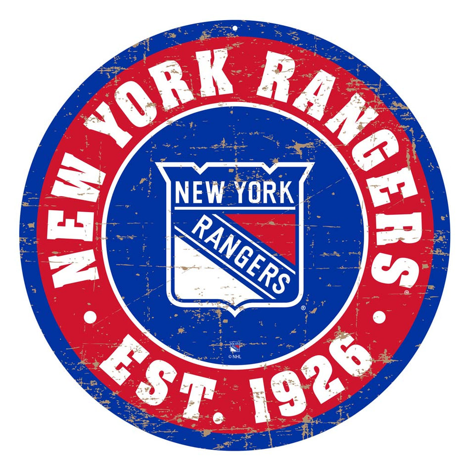 New York Rangers Sign - 22" Round Distressed Logo
