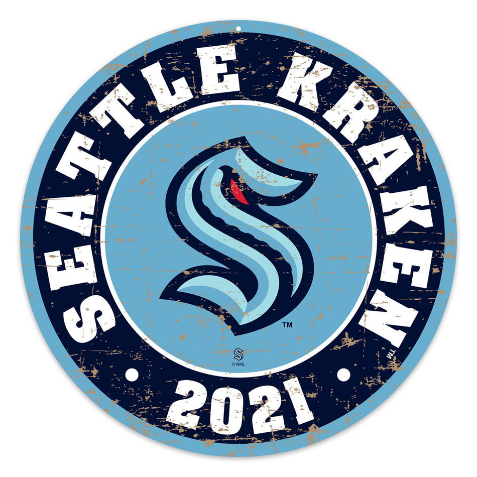 Seattle Kraken Sign - 22" Round Distressed Logo