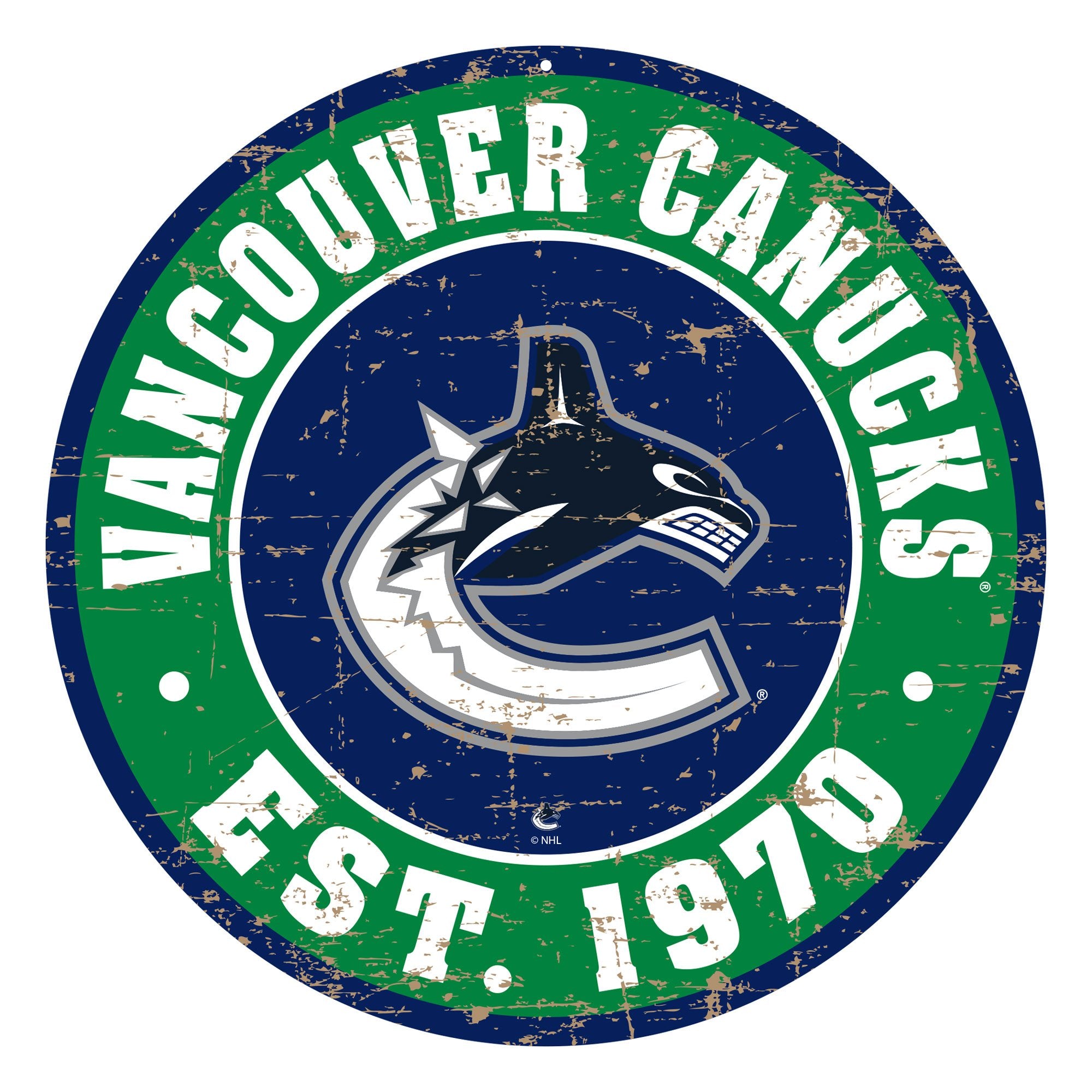 Vancouver Canucks  Sign - 22" Round Distressed Logo - Hockey Hall of Fame