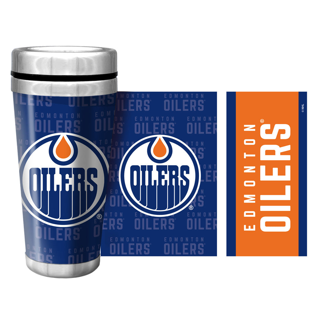 Edmonton Oilers 16oz Full Wrap Wallpaper Travel Mug - Hockey Hall of Fame