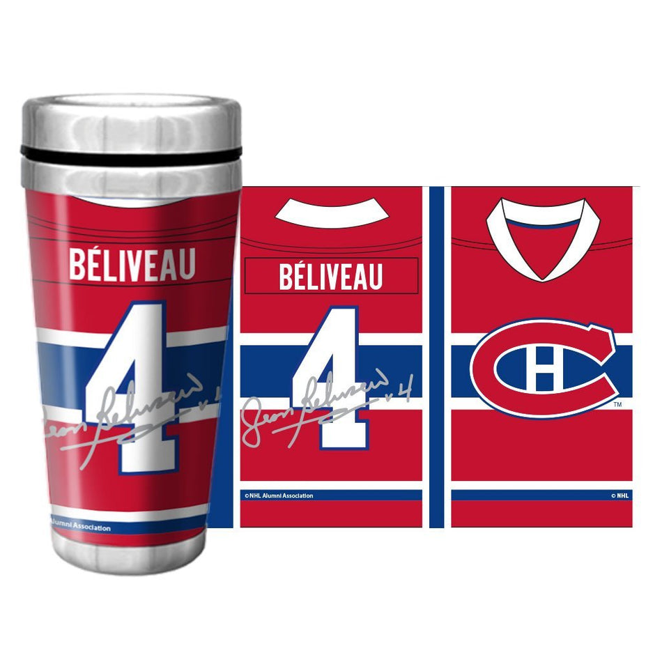 Montreal Canadiens Jean Beliveau Travel Mug - 16 oz Full Wrap Replica Signature - Hockey Hall of Fame