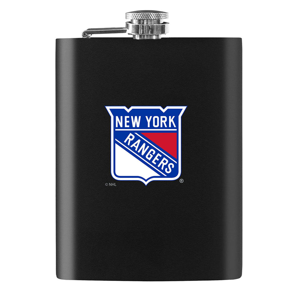 New York Rangers Flask - 8oz Black Embossed